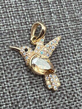 Gold-Plated Hummingbird Pendant 1 In Rhinestone Citrine 925 Sterling Silver